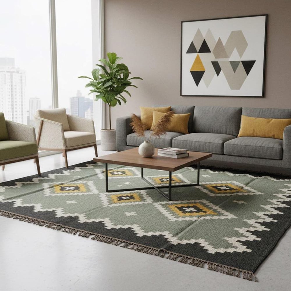 Handmade Multicolor Jute Vintage Dhurrie For Living Room